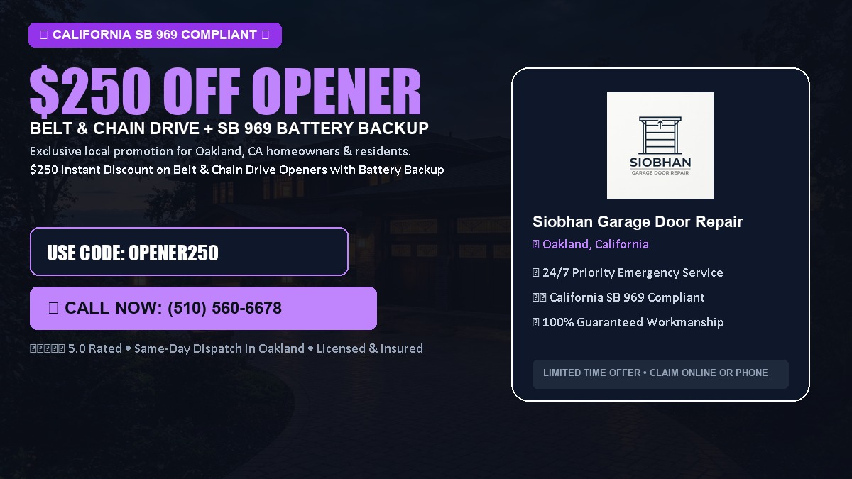 $250 OFF Smart Garage Door Opener Installation (Belt & Chain Drive with California SB 969 Battery Backup) in Oakland, CA